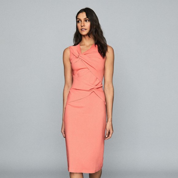 Reiss Alex Ruched Sleeveless Coral Dress, NWT, 6 - Picture 1 of 16